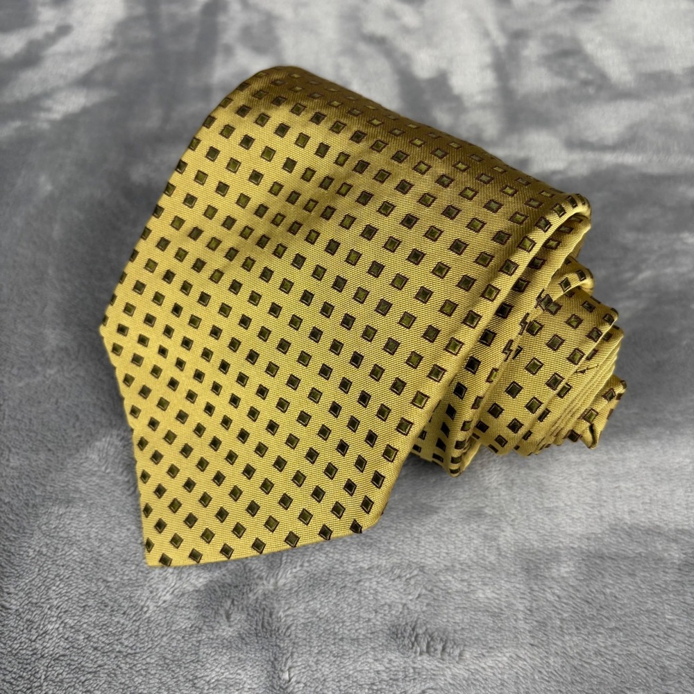 Joseph‎ Abboud Gold Micro Square Silk Mens Tie Made in Italy Designer Necktie